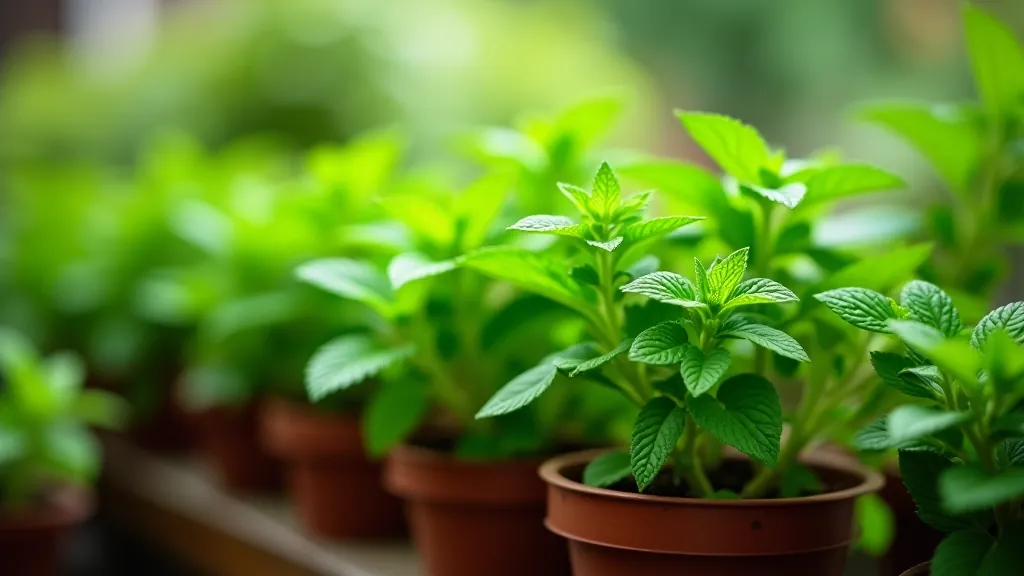 Mint and oregano plants thriving in containers with lush green foliage